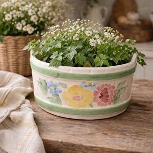 1980 Weiss Floral Ceramic Vase with Green and Yellow Accents